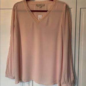 Loft blouse with lace detail.